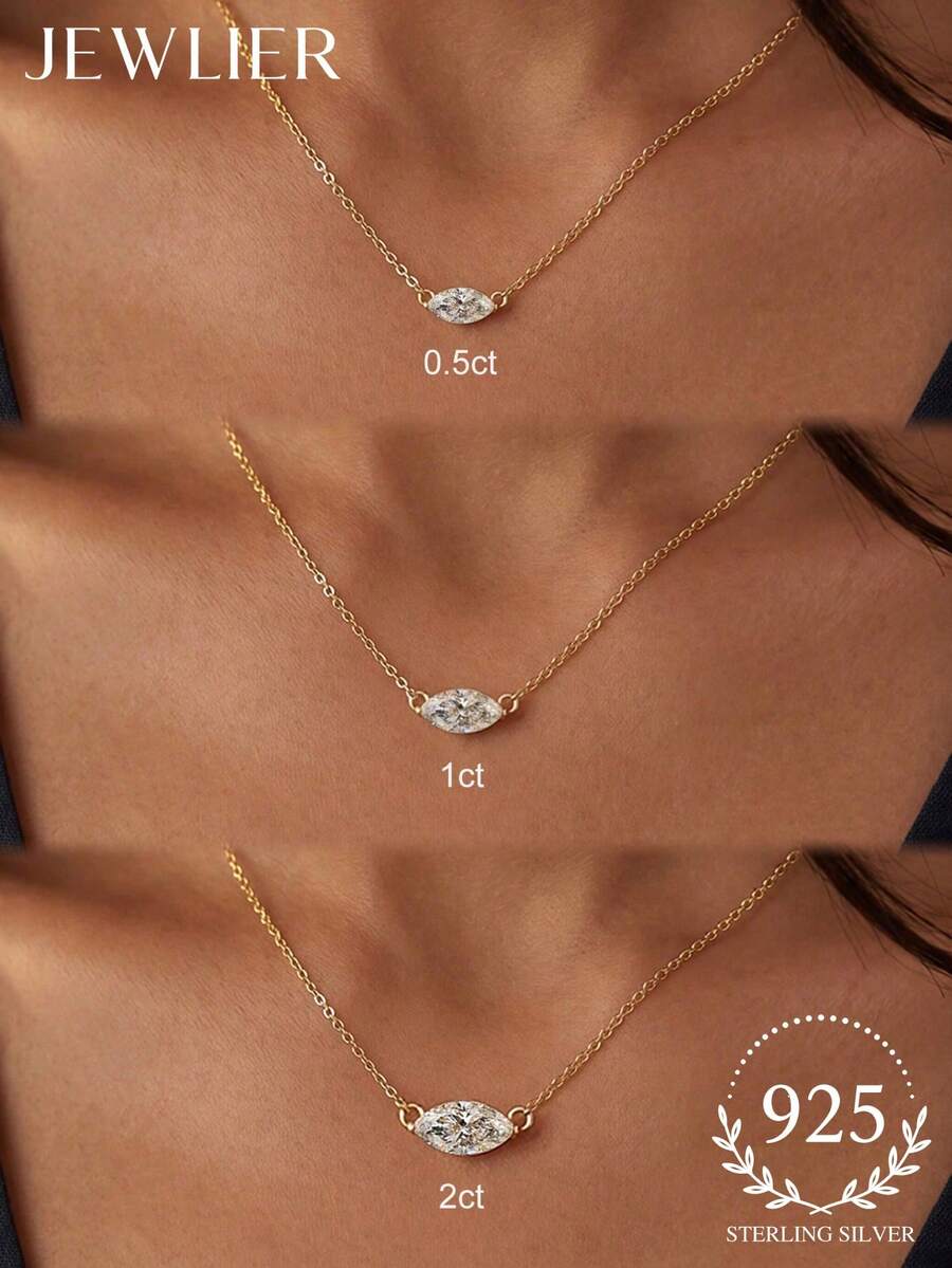1件 925純銀 0.5CT/1CT/2CT 垂直梨形項鍊，女款，適合日常配戴與派對飾品，精緻珠寶禮物