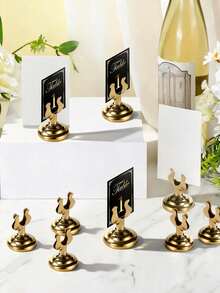1/2pcs Gold Stainless Steel Table Number Holder, Mini Card Holder, Wedding Party Graduation Ceremony Restaurant Home Office Decoration Memo Table Sign Holder - Gold - View 2
