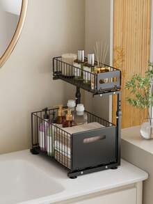 Under Sink Organizer With Pull Out Baskets ,2 Tier Sliding Cabinet Storage Drawer, Adjustable Height Kitchen Cabinet Organizer For Kitchen Pantry Bathroom Counter, Kitchen Cabinet Organizer,Pantry Storage Drawer, Under Sink Storage Rack - Multicolor - View 9