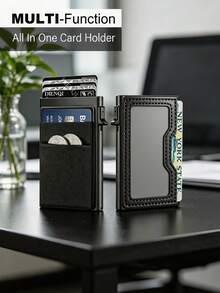حامل بطاقة ائتمان RFID محفظة رجالية فائقة النحافة متعددة الوظائف بتصميم بسيط، علبة بطاقات معدنية منبثقة، حامل بطاقة بنكية وبطاقة هوية، هدية عيد ميلاد للجنسين، محفظة رجالية - متعدد الألوان - مشاهدة 8
