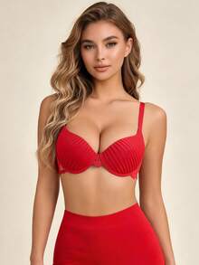 Lilivine Bra Tanpa Kawat Berenda dengan Bantalan, Bra Camisole Seksi Pengangkat Warna Polos, Bra Tanpa Punggung untuk Wanita - Merah - View 1