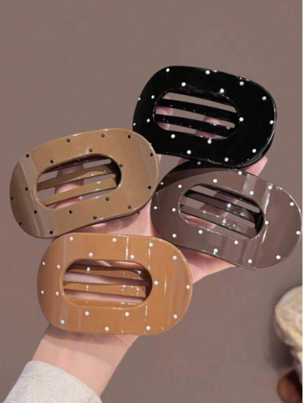 4 Pcs/1 Pc Vintage Oval Polka Dot Flat Hair Clip For Women, Back Of Head Hair Bun, Non-Irritating Grip Clip, Shell Clip, Duckbill Clip