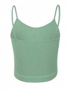Top tank blusa de mujer canalé de tirantes estampado liso crop básico varios colores - Verde - Ver 3