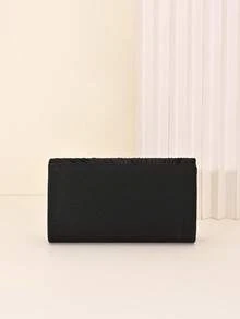 LJDCRFT Ví cầm tay dự tiệc xếp ly cho nữ, túi xách phong bì nắp gập viền kim loại, phù hợp cho các dịp trang trọng như đám cưới, dạ hội và tiệc cocktail - màu đen - Xem 6