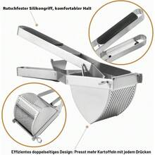 Large‑Size Stainless‑Steel Potato Ricer And Spaetzle Press, Fitted With Non‑Slip Silicone Handle. Heavy‑Duty Kitchen Press For Creating Puree And Gnocchi, Compatible With Dishwasher. - Silver - View 5