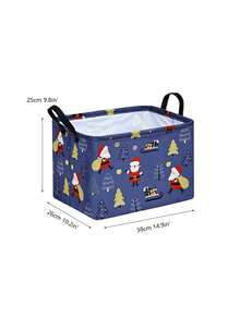 1PCFestive Christmas Style Square Storage Basket With Gnome Xmas Print& Reinforced Handle Detail,Foldable For Space‑Saving Organization,Household Sundries Storage Bin,Desktop Organizer Container,Suitable For Christmas Winter Bedroom Home Use - Multicolor - View 6