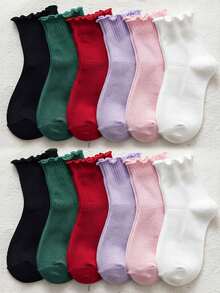 5/10/20 Pairs Random Baby Toddler Girls Frilly Socks, Sweet Solid Color Lettuce Edge Ribbed Crew Socks For Kids Halloween,Christmas Birthday Gifts - Multicolor - View 3