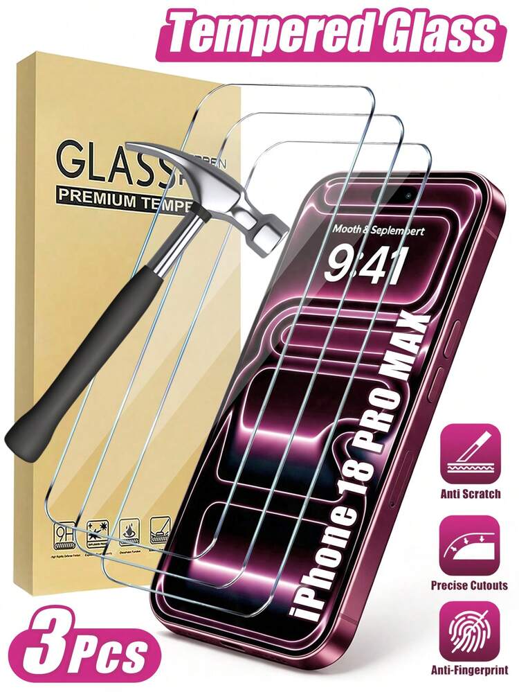 3pcs Tempered Glass Screen Protector Compatible With Iphone 18 PRO/18 PRO MAX/17/17 Pro/17 Pro Max/17 Air, High Definition Anti-Scratch, 2.5D Curved Edge, Compatible With Phone Case, Bubble-Free, Shock-Proof, Smooth Surface, Durable, Easy Installation, Smartphone Protection - Clear - View 30