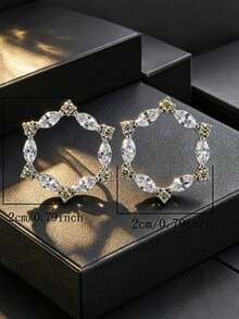 1 Pair Contrast Color Rhinestone Round Hoop Earrings, Floral Wreath Design, Fully Embellished With Sparkling Crystals, Elegant Versatile Ear Cuffs For Daily Wear And Dating - Earrings - View 2