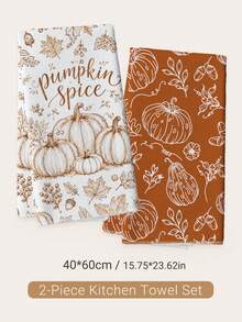 2pcs Minimalist Autumn Pumpkin Pattern Kitchen Towels, Soft Polyester Dish Cloths, Suitable For Kitchen Decor, Kitchen Cleaning, Holiday Party Decoration, Kitchen & Bathroom Supplies Home Essentials, Home Decor, Housewarming Gift - Multicolor - View 3