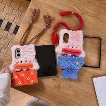 Autumn/Winter Plush Cartoon Mermaid Ugly-Cute Doll Phone Case For Samsung Galaxy Z Fold3/4/5/6/7/8, Embroidered Tassel Hand Strap, Cute 3D Full Coverage Shockproof Protective Shell - Brown Braids - View 2