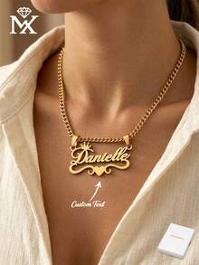 Customized Stainless Steel Necklace In Street Hip-Hop Style, Can Be Engraved With Exclusive English Name, Suitable For Fashionistas To Wear Daily, Attend Parties, Banquets, Music Festivals And Other Occasions, Also Can Be Used As Jewelry Accessory. It Is A Surprise Gift For Christmas, Thanksgiving And Birthday. - Yellow Gold - View 1