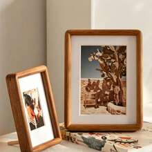 1pc Premium Mortise And Tenon Structure Solid Wood Photo Frame, Desktop Photo Frame, Creative Solid Wood Photo Frame, Birthday Graduation Gift - Mocha Brown - View 1