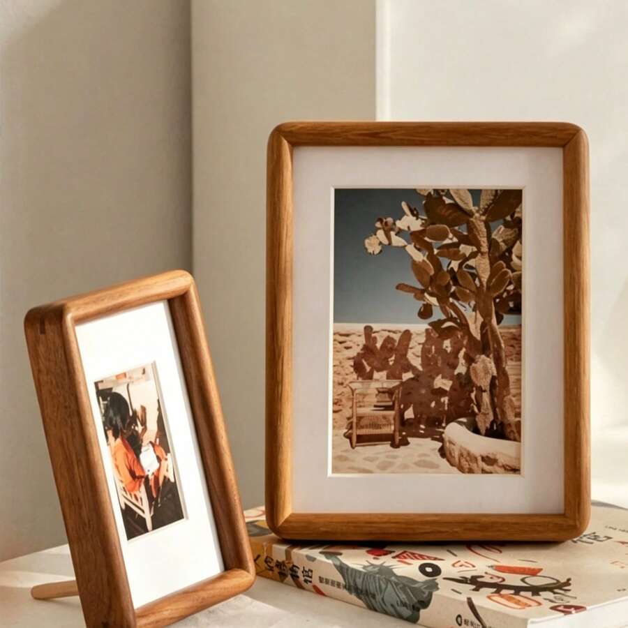 1pc Premium Mortise And Tenon Structure Solid Wood Photo Frame, Desktop Photo Frame, Creative Solid Wood Photo Frame, Birthday Graduation Gift - Mocha Brown - View 1