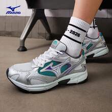Mizuno 新款 SPEED 2K 緩震網布透氣多功能休閒跑步鞋 中性款 - 銀白色/翠藍色 - 查看 7