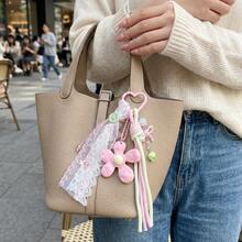Korean Style Pink Floral Keychain, Lace Ribbon Bow Bag Charm, Color-Block Rope Creative Pendant, Sweet Fashion Versatile Bag Accessory - Multicolor - View 2