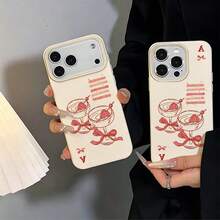 1pc TPU Material Sweet Poker Strawberry Cocktail Bow Pattern Phone Case Compatible With IPhone 17 Pro Max/17/16 Pro Max/15/13/12/11/ S20 FE/A15/S24/A55/ Note 11/Note 12/Note 13 Pro Full Coverage Anti-Drop Soft Shell Protective Cover - White - View 5