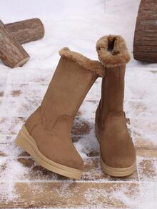 Children's Simple Colorblock Thermal Lined Warm Outdoor Snow Boots Mid-Calf, Comfortable And Warm - Brown - View 4
