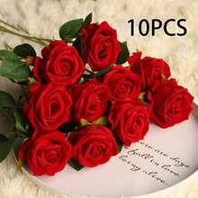 1/5/8/10/12/15/16/20/22支 20英吋人造紅玫瑰仿真花，逼真絲絨假花，新娘花束，花卉裝飾，情人節禮物，婚禮派對，家居裝飾，生日禮物，戶外裝飾，花瓶裝飾（購買須知：可能含有氣味，請先通風一段時間） - 紅色 - 查看 13