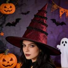 Halloween Velvet Pleated Witch Hat Wizard Hat Party Cosplay Prop Lolita Witch Hat - Multicolor - View 4