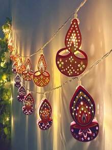 1 String Candle Lights, LED Hollow Metal Oil Lamps, Battery Powered String Lights, Suitable For Diwali Decoration, Party Decoration, Wedding Decoration, Home Decoration, Bedroom Decoration And Holiday Decoration - Candle String Lights - View 1