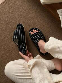 XIXITIAO Casual Arch‑Support Striped Slippers, Slip‑On Four‑Season Slippers For Men & Women, Soft Comfortable Indoor Home Slides - Black and White - View 4