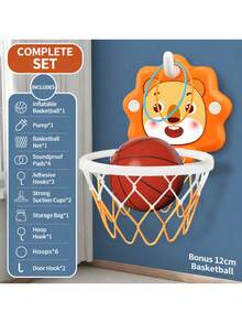 Adjustable Wall-Mounted Kids Basketball Hoop Set, Suitable For 3-8 Years Old, Cartoon Animal Design, Multi-Function Shooting And Ring Toss Game, Foldable And Easy Storage, Indoor/Outdoor Parent-Child Sports Toy, Suitable For Boys And Girls - Multicolor - View 11