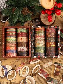21 Rolls Boxed Christmas Washi Tape Set With Gold Foil, Holiday Decorative Masking Tape Featuring Santa, Snowman, Reindeer And Christmas Trees For Scrapbooking, Journaling, DIY Crafts, Card Making, Stationery And Gift Wrapping - Multicolor - View 3