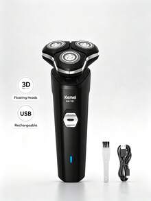 Kemei Men's Cordless Electric Shaver, Electric Razor, 3D Floating Blades, Turbo Speed With Precision Blades, Suitable For Wet And Dry Use, Fast Charging, Long-Lasting Battery, Easy To Clean. A Gift For Dad, Men, Husband, And Male Friends. - Black - View 2
