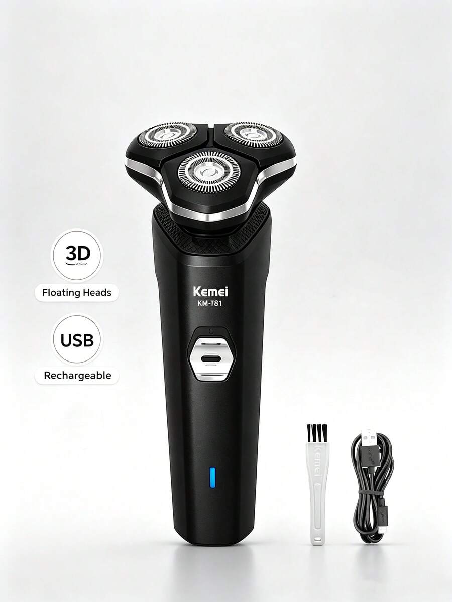 Kemei Men's Cordless Electric Shaver, Electric Razor, 3D Floating Blades, Turbo Speed With Precision Blades, Suitable For Wet And Dry Use, Fast Charging, Long-Lasting Battery, Easy To Clean. A Gift For Dad, Men, Husband, And Male Friends.