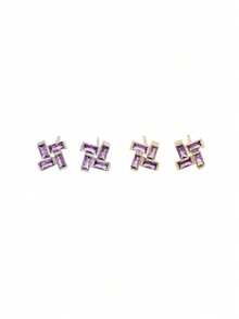 1 par de pendientes de botón de plata de ley S925 con circonita geométrica púrpura, diseño elegante de nicho hipoalergénico para mujeres - geometría - Ver 6