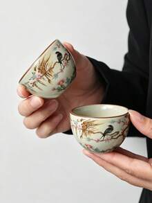 1/2/4/6pcs New Chinese Style Ceramic Tea Cups, Elegant Floral & Bird Painted Host Cup, Tea Room Cup, Home Cup, Afternoon Tea Single Cup, Tea Tasting Cup, Drinking Cup, Tea Set, Gift - Multicolor - View 6