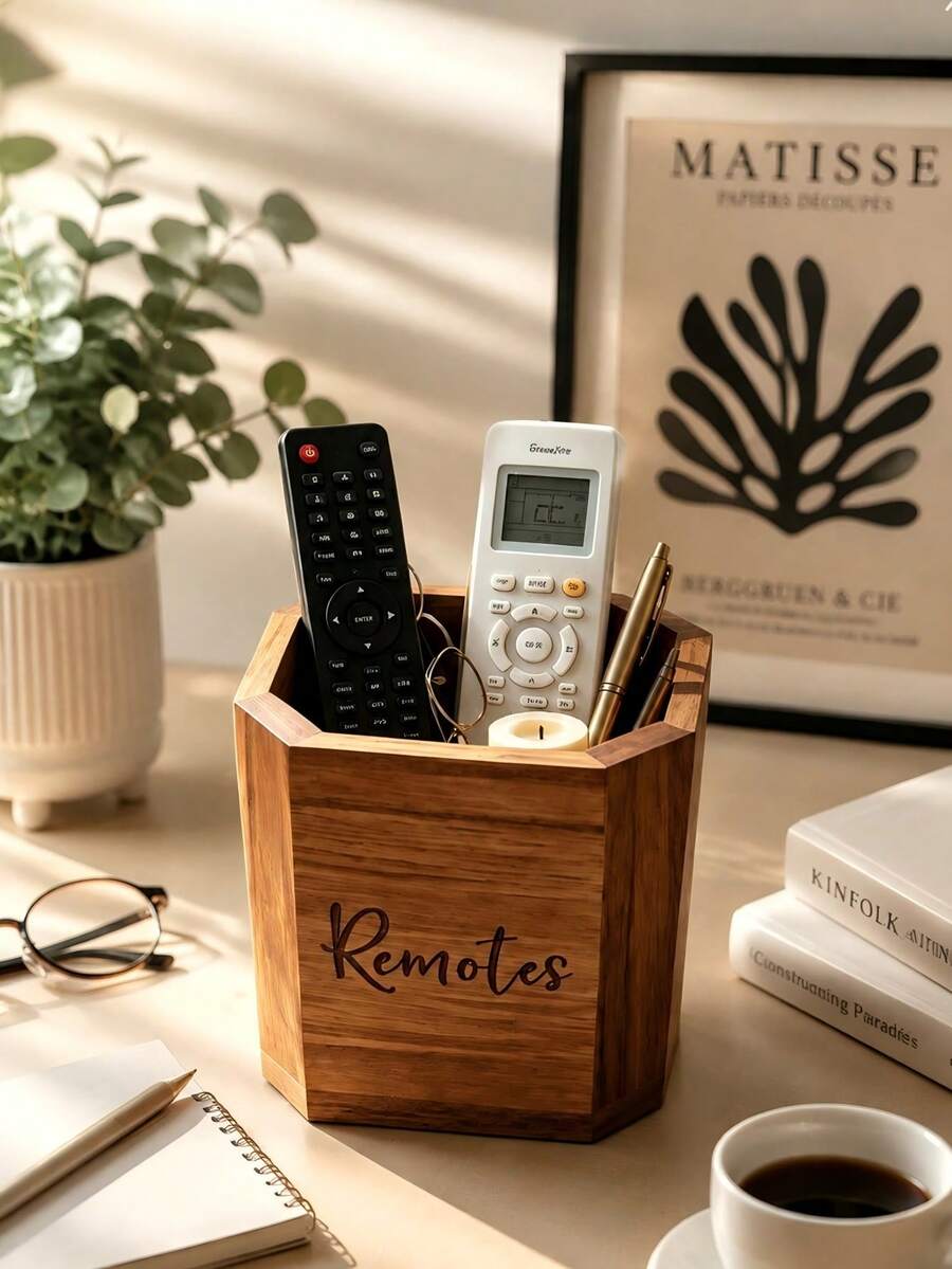 1pc Remote Control Storage Box, Desktop Organizer Holder For 3+ Remotes, Small Items And Pens, TV/Game Console/Office Supplies Storage Box, Suitable For Living Room, Bedroom, Dorm, Coffee Table, Nightstand Or Desk - Multicolor - View 1
