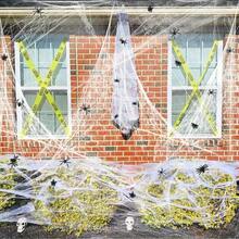 100/200/300g Spider Webs Halloween Decorations With Fake Spiders, Super Stretch Cobwebs For Halloween Indoor And Outdoor Party Supplies,Approximately 200sqft Can Be Laid Per 100g - Multicolor - View 7