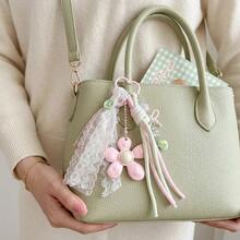 Korean Style Pink Floral Keychain, Lace Ribbon Bow Bag Charm, Color-Block Rope Creative Pendant, Sweet Fashion Versatile Bag Accessory - Multicolor - View 3