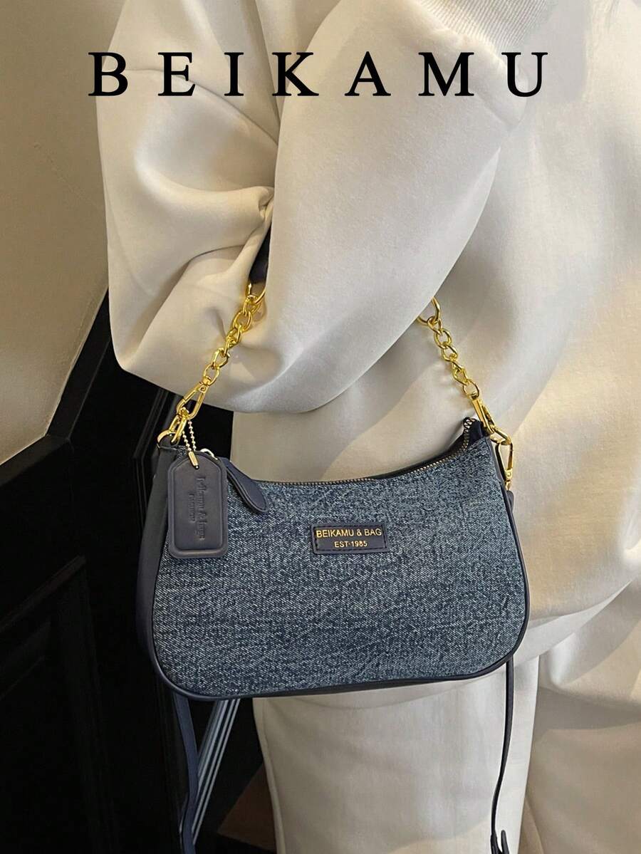 1pc Women's Solid Color Shoulder Bag, Versatile Underarm Bag For Work Commute, Adjustable Strap Crossbody Bag - Blue - View 1