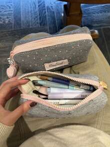 1pc (Keychain Not Included) Light Gray Large Star Pencil Case, Fresh Fashion Large Capacity Stationery Storage Bag, Cute Fashion Makeup Bag, Suitable For Middle School Girls, Student Desk Stationery Storage Bag - Fresh and Simple - View 2