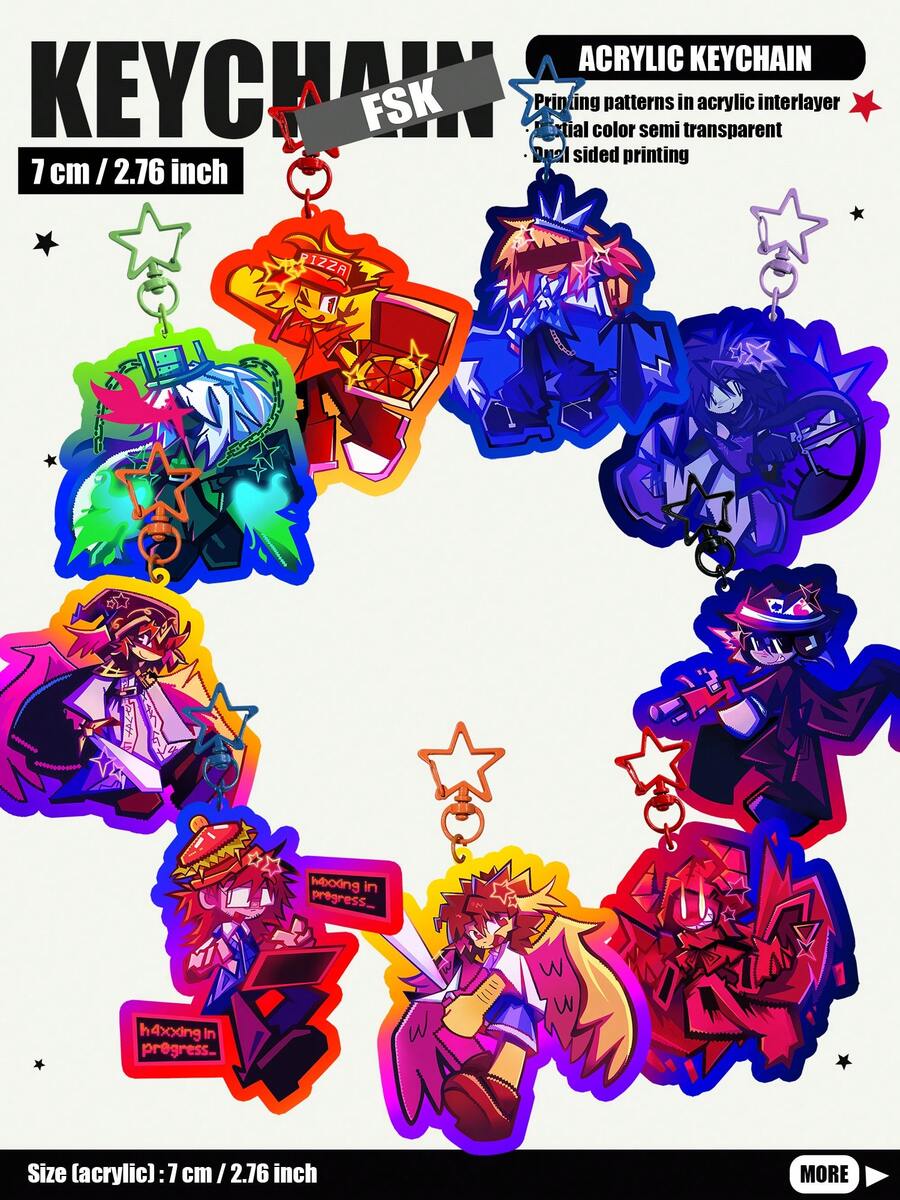 FSK, FORSAKE KEYCHAIN, 2D Acrylic Keychain, Forsaken, CooIkidd, 007n7, Guest1337, Bluudud, Two Time, Chance, Shedletsky, Elliot, Bag/Car Keychain Decoration