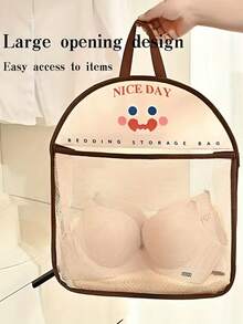 1/2pcs Brown Polyester Fiber Underwear Storage Box, Wall-Mounted Hanging Storage Net Bag With Hooks, For Socks And Miscellaneous Items, Multi-Functional Closet Space-Saving Bag, Clothing Storage Box - Multicolor - View 10