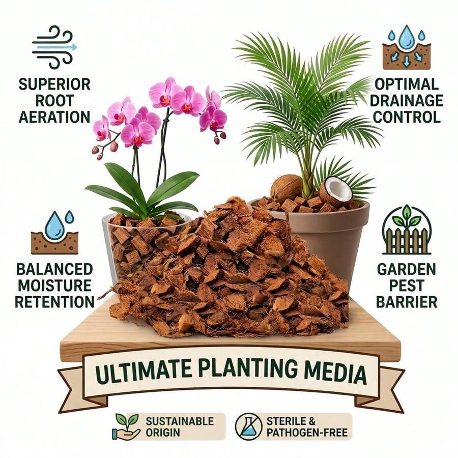 Large Particle Desalinated Coconut Shell Fiber Soil For Plants High Quality Plant Cultivation Material Soil Amendment Garden Accessories For Orchids Succulents Potted Plants Root Protection Indoor Outdoor Reusable Compostable Substrate DIY Planting