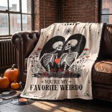 1pc Soft & Comfortable Modern Skeleton Flannel Blanket - Halloween Style Polyester Nap Blanket - Digital Print Craft, Suitable For Sofa, Bed, Travel, Office Home Decor - Multicolor - View 1