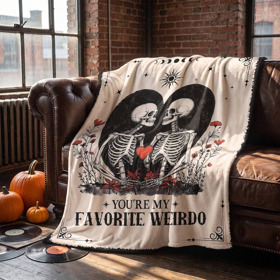 1pc Soft & Comfortable Modern Skeleton Flannel Blanket - Halloween Style Polyester Nap Blanket - Digital Print Craft, Suitable For Sofa, Bed, Travel, Office Home Decor - Multicolor - View 1