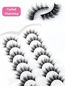 7 Pairs Wet-Look Dense Curly 3D Fluffy Faux Mink Eyelashes, One-Piece Beginner-Friendly Soft Lightweight Reusable Natural Fit False Eyelashes - Black - View 8
