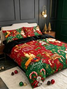 3er Set süßes rosa Weihnachtsmann-Bettbezug-Set, Kissenbezug Muster zufällig, Bettbezug-Set (1 Bettbezug + 1/2 Kissenbezüge, Kissenfüllung nicht enthalten), weich warm bequem Schlafzimmer, Gästezimmer, Studentenwohnheim Dekoration Bettwäsche-Set - Verschiedenfarbig - Übersicht 4