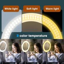 Uegogo 10-Inch LED Ring Light With 1.45m Adjustable Tripod Stand, 3 Color Modes, Portable Fill Light With Phone Holder, Suitable For Makeup, Selfie, Live Streaming, Photography, Video Calls, Vlog And Content Creation - Black - View 3