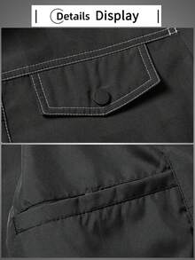Old Money Men's Jacket With Lapel Collar, Multiple Pockets, Fashionable Casual Business Commute, Lightweight Autumn Outerwear - Black - View 4