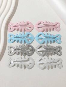 8pcs Fish Bone Hair Clips, Cute Sweet Cat Hair Barrettes For Women, Alloy Cartoon Bangs Hair Accessories For Daily And Party Styles - Multicolor - View 3