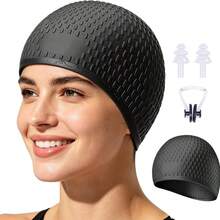 Unisex Silicone Swim Cap, Comfortable Bath Cap For Men And Women, Keeps Hair Dry While Swimming, Suitable For Curly, Short And Medium-Length Hair - Multicolor - View 1
