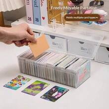 1pc Plastic Storage Box - 750-Count Plastic Trading Card Storage Box, Game Card Box, Card Storage Box With Lid, Desktop Cable Organizer, Multi-Functional Compartment Organizer, Small Card Storage Box - Transparent - View 5