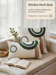 Bộ 1 vỏ gối trang trí phong cách Boho thêu họa tiết hình học tufted, thêu vòng cung và hình tròn trừu tượng, dùng cho sofa, ghế dài, phòng khách, phòng ngủ, trang trí nhà cửa, 45*45cm & 30*50cm, không kèm ruột - Nhiều màu - Xem 9